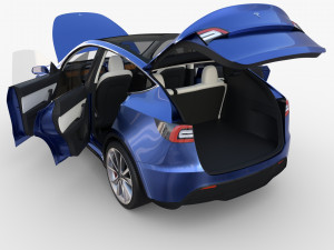 tesla model y awd blue with interior and chassis 3D मॉडल