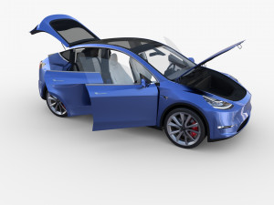 tesla model y awd blue with interior and chassis 3D मॉडल
