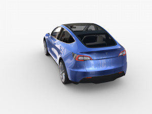 tesla model y awd blue with interior and chassis 3D मॉडल