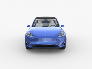 tesla model y awd blue with interior and chassis 3D मॉडल