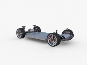tesla model y awd blue with interior and chassis 3D मॉडल