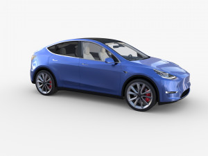 tesla model y awd blue with interior and chassis 3D मॉडल