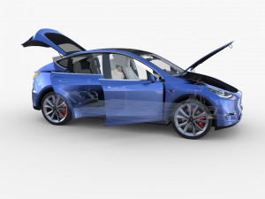tesla model y awd blue with interior and chassis 3D मॉडल