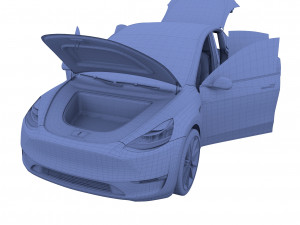 tesla model y awd blue with interior and chassis 3D मॉडल