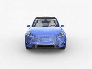 tesla model y awd blue with interior and chassis 3D मॉडल