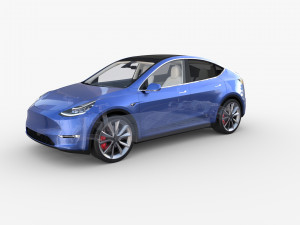 tesla model y awd blue with interior and chassis 3D मॉडल