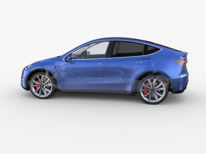 tesla model y awd blue with interior and chassis 3D मॉडल