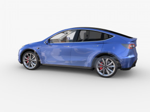 tesla model y awd blue with interior and chassis 3D मॉडल