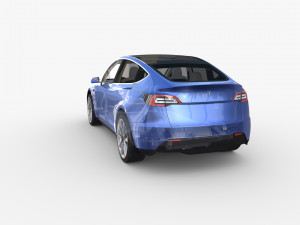 tesla model y awd blue with interior and chassis 3D मॉडल