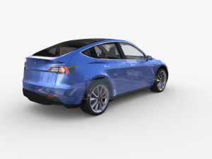 tesla model y awd blue with interior and chassis 3D मॉडल