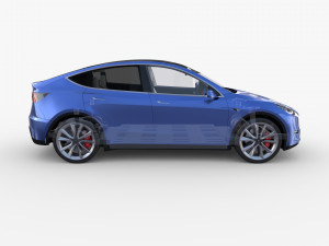 tesla model y awd blue with interior and chassis 3D मॉडल