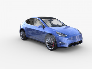 tesla model y awd blue with interior and chassis 3D मॉडल