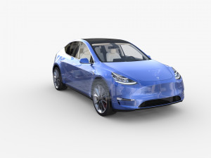 tesla model y awd blue with interior and chassis 3D मॉडल