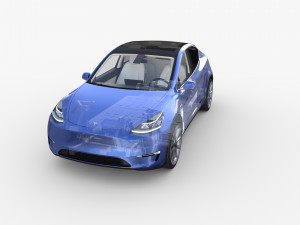 tesla model y awd blue with interior and chassis 3D मॉडल