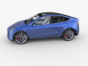 tesla model y awd blue with interior and chassis 3D मॉडल