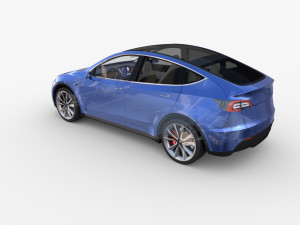 tesla model y awd blue with interior and chassis 3D मॉडल