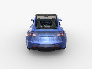 tesla model y awd blue with interior and chassis 3D मॉडल