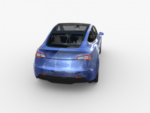 tesla model y awd blue with interior and chassis 3D मॉडल