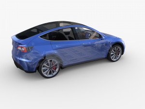 tesla model y awd blue with interior and chassis 3D मॉडल