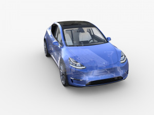 tesla model y awd blue with interior and chassis 3D मॉडल