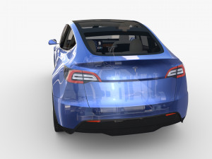 tesla model y awd blue with interior and chassis 3D मॉडल