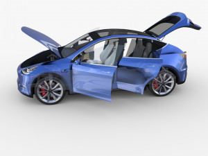 tesla model y awd blue with interior and chassis 3D मॉडल
