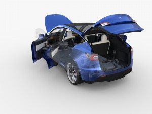 tesla model y awd blue with interior and chassis 3D मॉडल