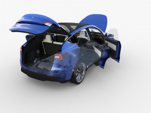 tesla model y awd blue with interior and chassis 3D मॉडल