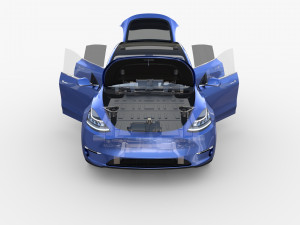tesla model y awd blue with interior and chassis 3D मॉडल