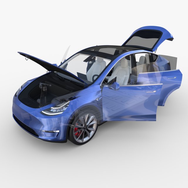 tesla model y awd blue with interior and chassis 3D मॉडल .c4d .max .obj .3ds .fbx .stl .blend 