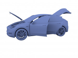 tesla model y awd blue with interior and chassis 3D मॉडल
