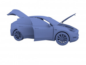 tesla model y awd blue with interior and chassis 3D मॉडल