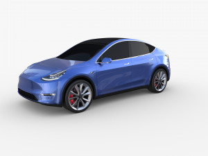 tesla model y awd blue with chassis Modello 3D
