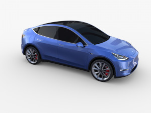 tesla model y awd blue with chassis Modello 3D