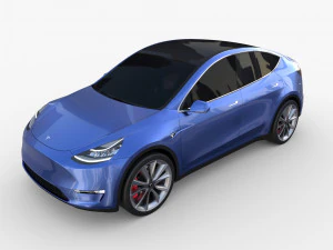 tesla model y awd blue with chassis 3D Model