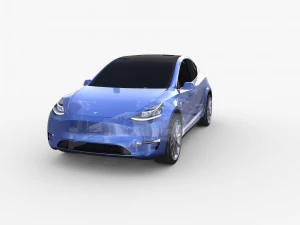 tesla model y awd blue with chassis 3D Model