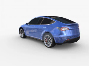 tesla model y awd blue with chassis 3D Model