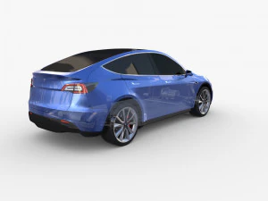 tesla model y awd blue with chassis 3D Model