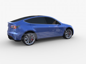 tesla model y awd blue with chassis Modello 3D