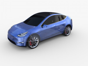 tesla model y awd blue with chassis Modello 3D