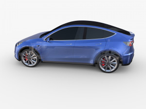 tesla model y awd blue with chassis Modello 3D