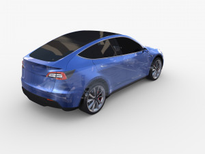 tesla model y awd blue with chassis Modello 3D