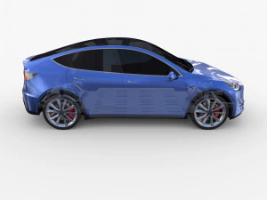 tesla model y awd blue with chassis 3D Model