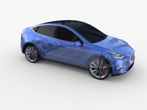 tesla model y awd blue with chassis Modello 3D