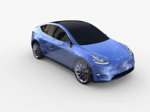 tesla model y awd blue with chassis 3D Model
