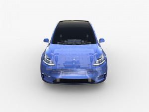 tesla model y awd blue with chassis Modello 3D