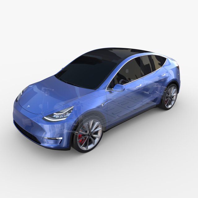 tesla model y awd blue with chassis Modello 3D .c4d .max .obj .3ds .fbx .stl .blend 