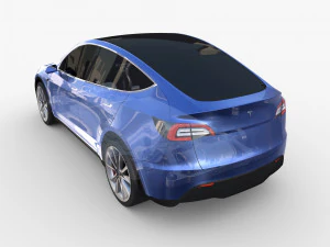 tesla model y awd blue with chassis 3D Model
