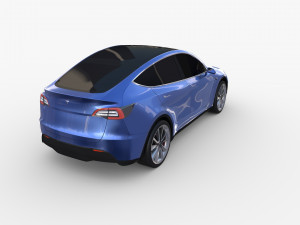tesla model y rwd blue with chassis 3D 模型