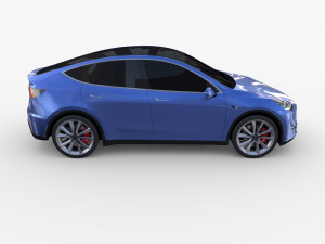 tesla model y rwd blue with chassis 3D 模型
